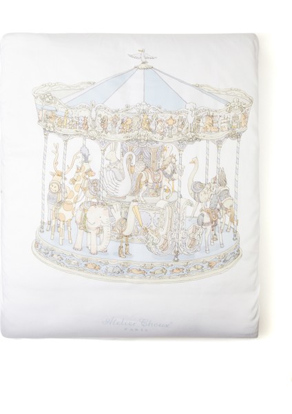 Mavi Carousel Baskılı Saten Çarşaf