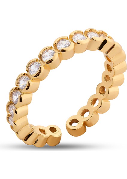 Gold Sıralı Taşlı Altın Kaplama Kadın Yüzük