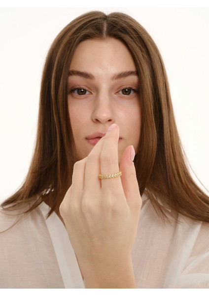 Gold Sıralı Taşlı Altın Kaplama Kadın Yüzük modelleri