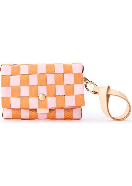 Pembe Turuncu Sepet Örgü Deri Kadın Cüzdan