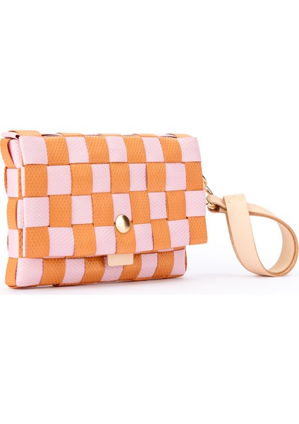 Pembe Turuncu Sepet Örgü Deri Kadın Cüzdan fiyatları