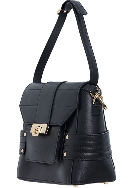 Çıkarılabilir ve Ayarlanabilir Uzun Saplı Siyah Deri Çanta