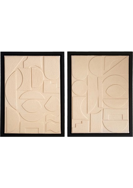 Santorini Vanilya Siyah Kanvas 2'li Tablo Seti