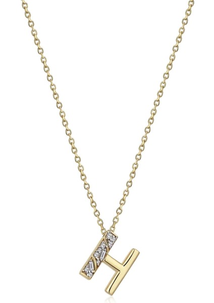 Timeless Initial H Harfli Pırlanta Taşlı 14 Ayar Altın Kadın Kolye