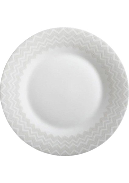 Beyaz Gri Zik Zak Porselen Yemek Tabağı