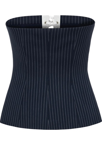 Elizabeth Deep Sea Blue White Çizgili Kadın Korse Bluz fiyatları