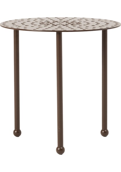 Motif Detaylı Yuvarlak Metal Kahverengi Yan Sehpa