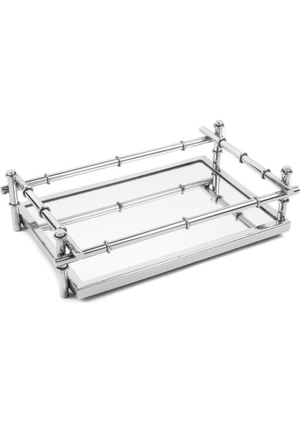 Aynalı Metal Gümüş Dikdörtgen Tepsi