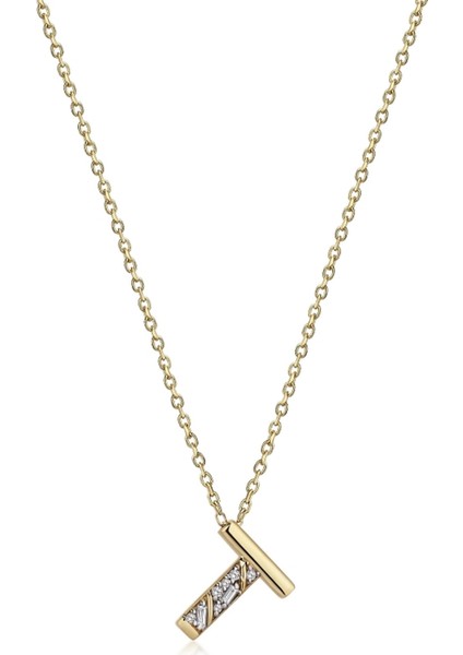 Timeless Initials T Harfli Pırlanta Taşlı 14 Ayar Altın Kadın Kolye