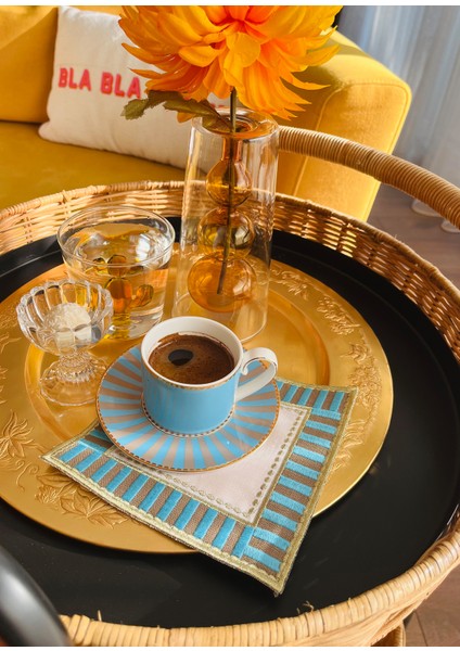 Dekoratif Candy Serisi Keten Mavi Gri Damalı 2'li Kokteyl Peçetesi 15X15 cm fiyatları