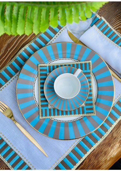 Dekoratif Candy Serisi Keten Mavi Gri Damalı 2'li Kokteyl Peçetesi 15X15 cm modelleri