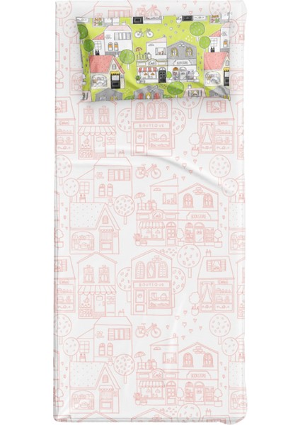 Neighbors Pembe Beyaz Pamuk Saten Unisex Çocuk Çarşaf Seti 90 x 190 cm