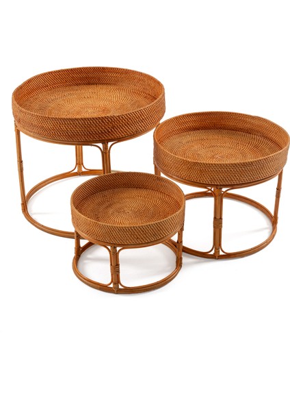 Bambu ve Rattan 3'lü Bahçe Sehpası Seti