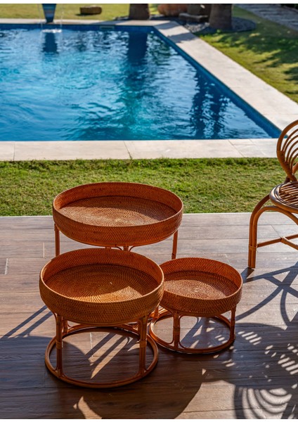 Bambu ve Rattan 3'lü Bahçe Sehpası Seti fiyatları