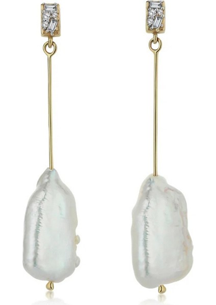 Recta Pearl Pırlanta Taşlı Inci 14 Ayar Altın Kadın Küpe