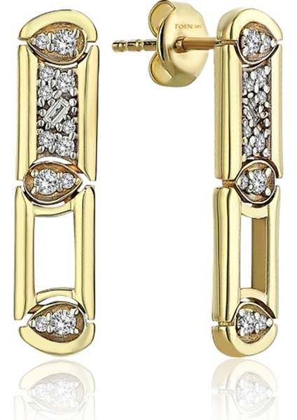 Pathra Duo Pırlanta Taşlı 14 Ayar Altın Tek Kadın Küpe