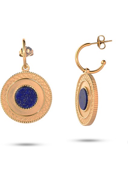 Tiana Lacivert Doğal Taşlı 14 Ayar Altın Kaplama Çelik Kadın Küpe