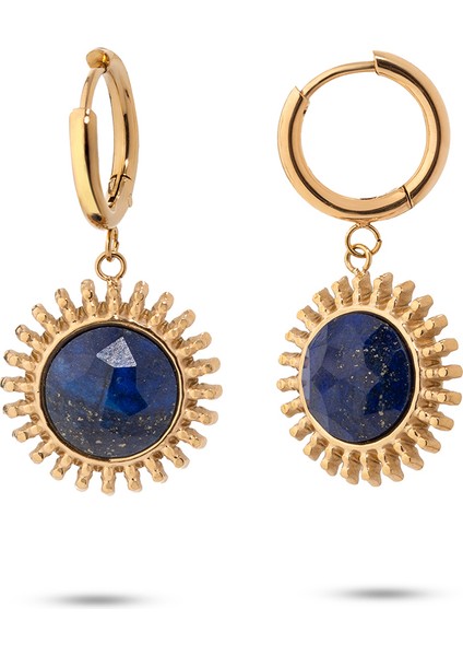 Sun Gold Lacivert Doğal Taşlı Altın Kaplama Çelik Kadın Küpe
