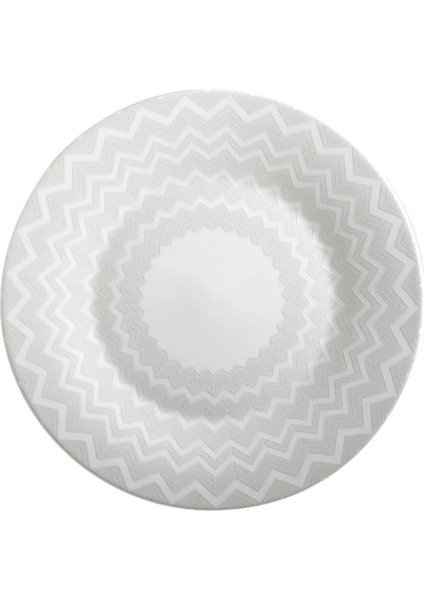 Beyaz Gri Zik Zak Yuvarlak Porselen Servis Tabağı