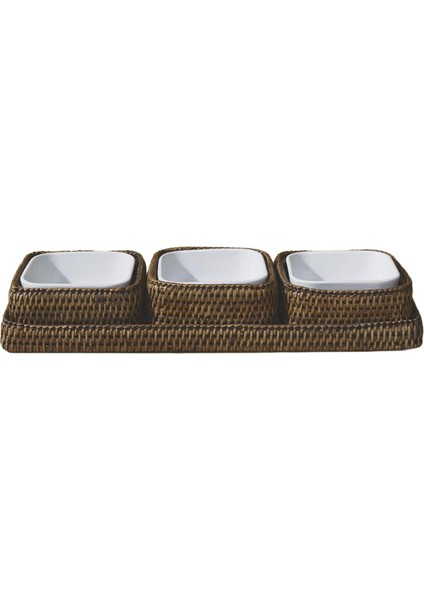 Kahverengi Üçlü Rattan Servis Seti