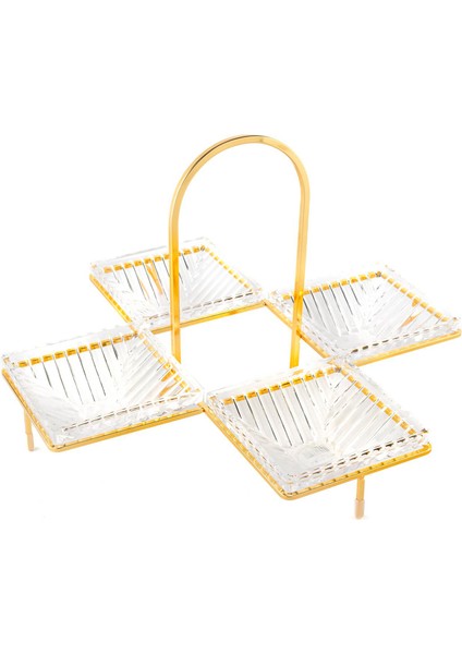 Altın Rengi Standlı 4'lü Servislik 36 x 22 cm
