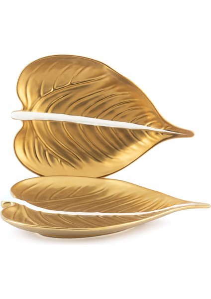 Yaprak Gold Porselen 2'li Servis Tabağı Seti