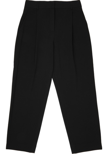 Siyah Pileli Crop Pantolon