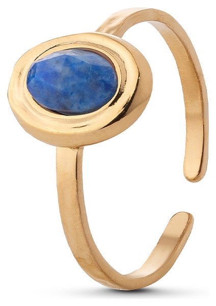 Lisa Gold Lacivert Doğal Taş Altın Kaplama Çelik Kadın Yüzük