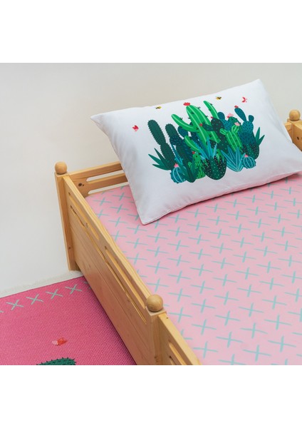 Cactopia Pembe Mint Pamuk Saten Unisex Çocuk Çarşaf Seti 90 x 190 cm fiyatları