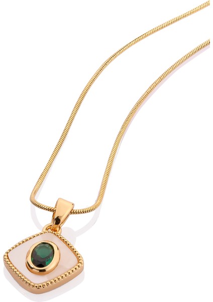 Dörtgen Sedef Yeşil Taşlı Altın Kaplama Kadın Kolye fiyatları