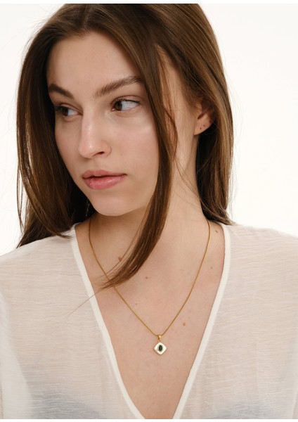 Dörtgen Sedef Yeşil Taşlı Altın Kaplama Kadın Kolye modelleri