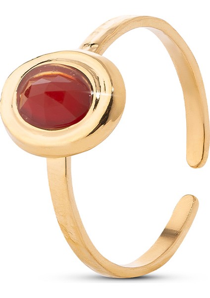 Lisa Kırmızı Doğal Taş Altın Kaplama Çelik Kadın Yüzük