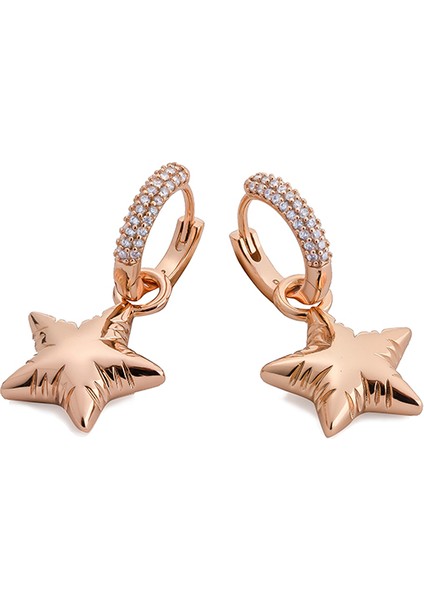 Halkalı Yıldız Altın Kaplama Kadın Küpe