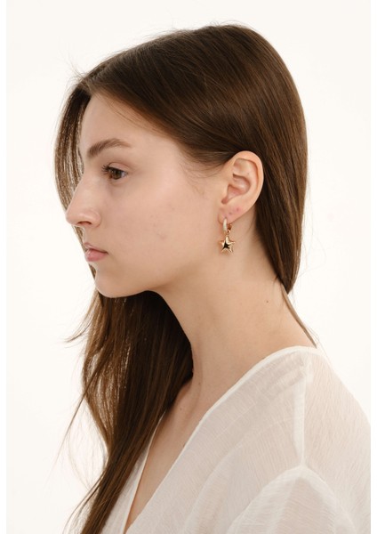 Halkalı Yıldız Altın Kaplama Kadın Küpe modelleri