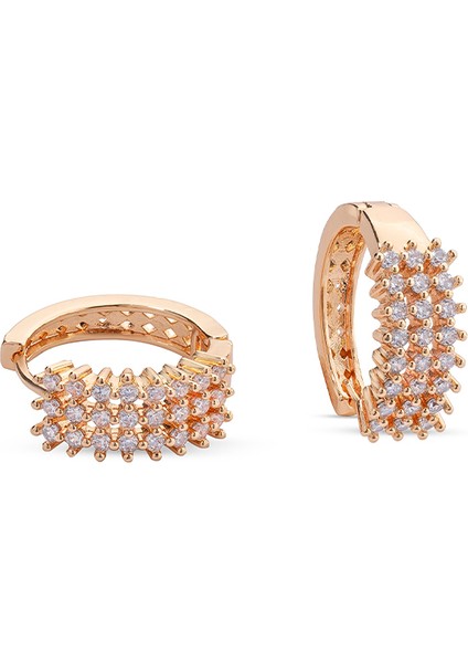 Taşlı Halka Zirkon & Altın Kaplama Pirinç Kadın Küpe