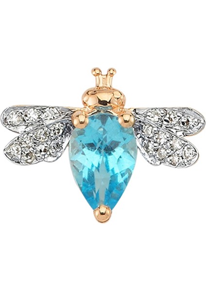 Queen Bee Mavi Topaz Kadın Tekli Altın Küpe