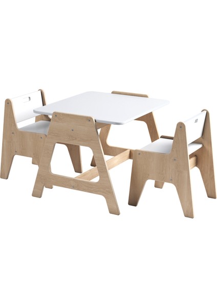 Cotable Beyaz Ahşap Çocuk Masa Takımı