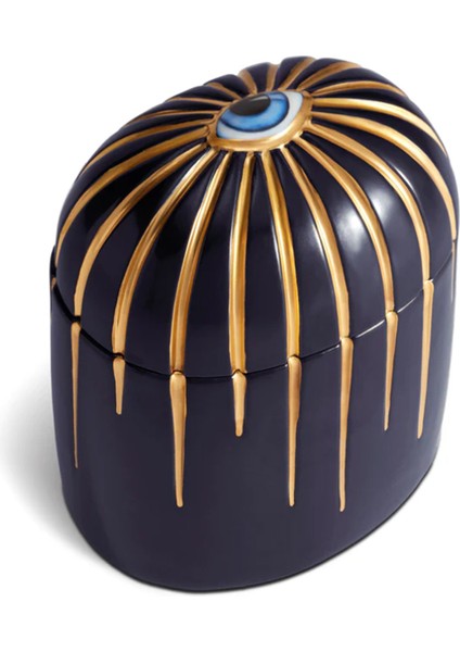 Lito Lacivert Gold Büyük Seramik Mum