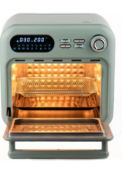 Gem Retro Mint Yeşil Rengi Dijital Airfryer+ Mini Fırın 18 Lt modelleri