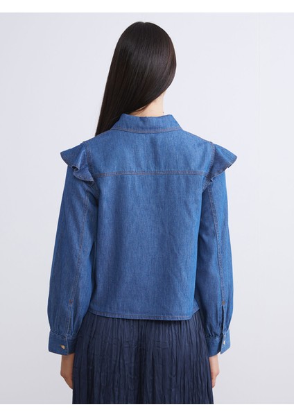 Yeni Sezon Fırfırlı Kadın Jean Gömlek fırsatları