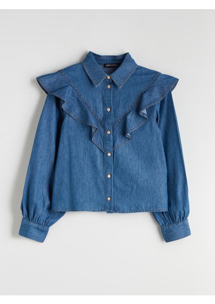 Yeni Sezon Fırfırlı Kadın Jean Gömlek indirimleri