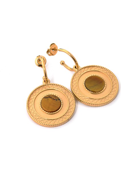 Tiana Kahverengi Doğal Taşlı 14 Ayar Altın Kaplama Çelik Kadın Küpe fiyatları