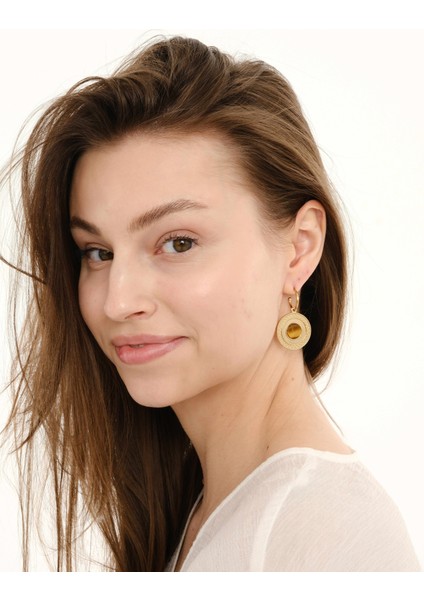 Tiana Kahverengi Doğal Taşlı 14 Ayar Altın Kaplama Çelik Kadın Küpe modelleri