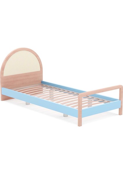 Culi Bed Doğal Ahşap Rengi ve Mavi Çocuk Yatak 90X190 cm
