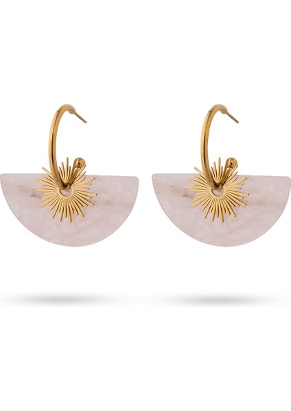 Jiji Açık Pembe Doğal Taşlı Çelik Kadın Küpe