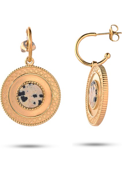 Tiana Desenli Doğal Taşlı 14 Ayar Altın Kaplama Çelik Kadın Küpe