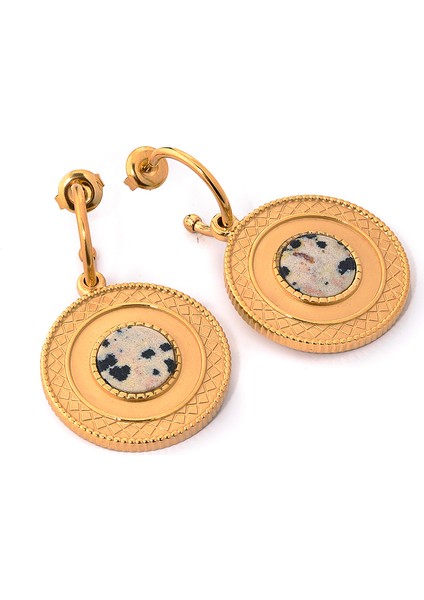 Tiana Desenli Doğal Taşlı 14 Ayar Altın Kaplama Çelik Kadın Küpe fiyatları