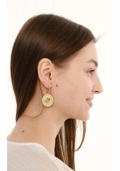 Tiana Desenli Doğal Taşlı 14 Ayar Altın Kaplama Çelik Kadın Küpe modelleri