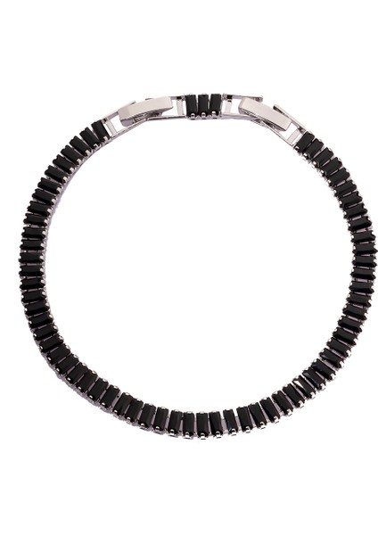 Gümüş Kalın Siyah Taşlı Altın Kaplama Kadın Bileklik