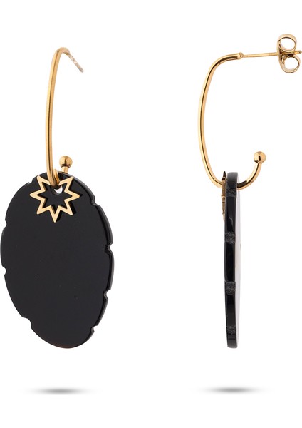 Cia Siyah Doğal Taşlı Çelik Kadın Küpe